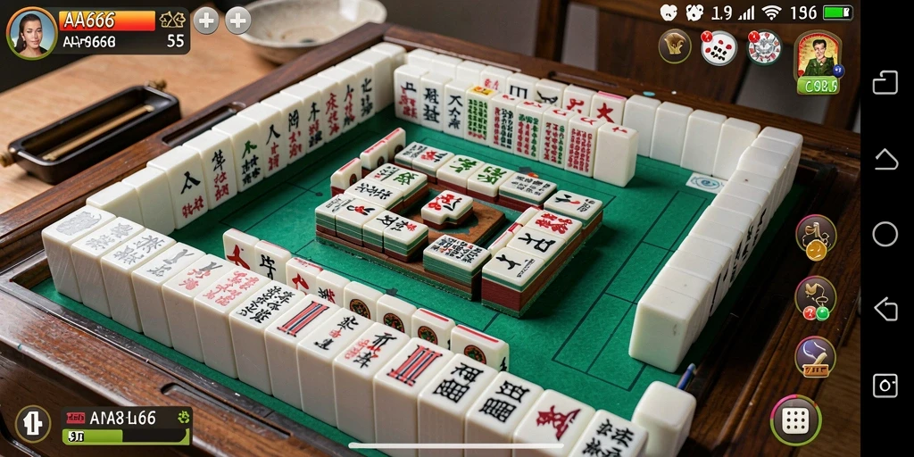 Screenshot gameplay AA666 menampilkan suasana bermain Mahjong yang seru.