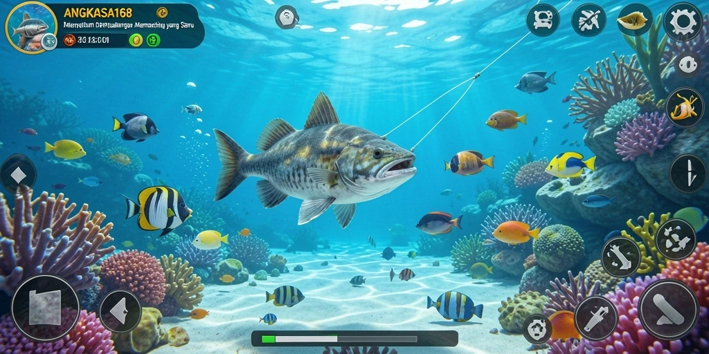 Screenshot gameplay ANGKASA168 yang menampilkan aksi memancing yang seru.