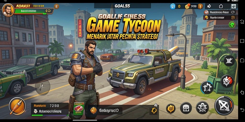 Tampilan gameplay mendebarkan dari GOAL55 dalam mengelola bisnis Tycoon.