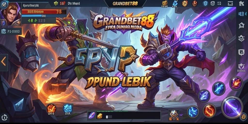 Tangkapan layar gameplay GRANDBET88 menunjukkan aksi seru dalam arena MOBA.