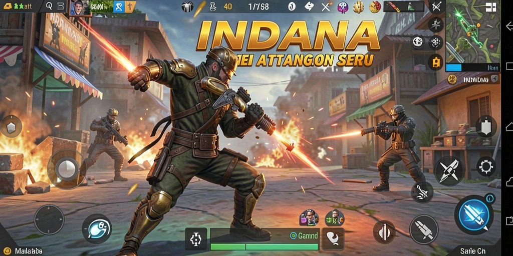 Tampilan gameplay seru dalam INDAAA di medan pertempuran.