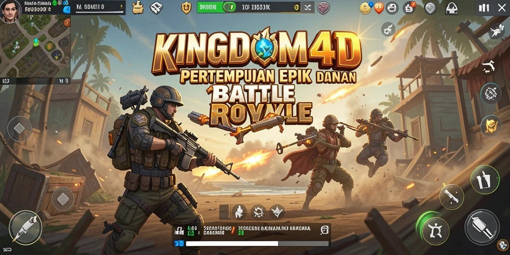 Screenshot gameplay <strong>KINGDOM4D</strong> yang menunjukkan pertempuran seru di arena Battle Royale.