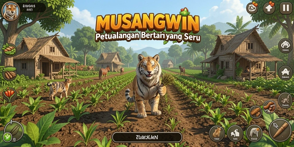 Screenshot gameplay <strong>MUSANGWIN</strong> memperlihatkan aktivitas bertani yang menyenangkan.