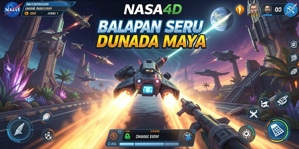 Screenshot gameplay NASA4D menunjukkan aksi balapan yang intens dan grafis yang memukau.