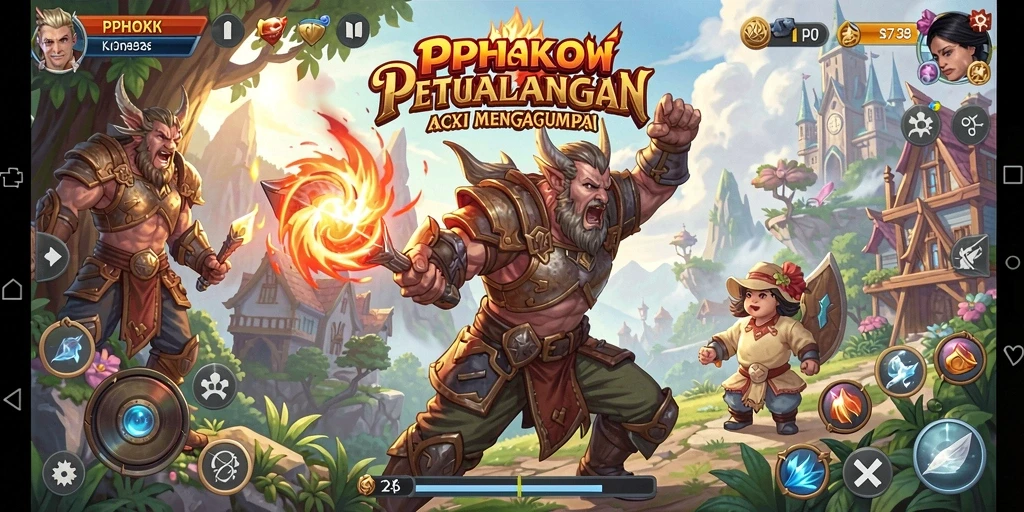 Tampilan gameplay PPHOKI di dunia fantasi yang luas dan penuh aksi.
