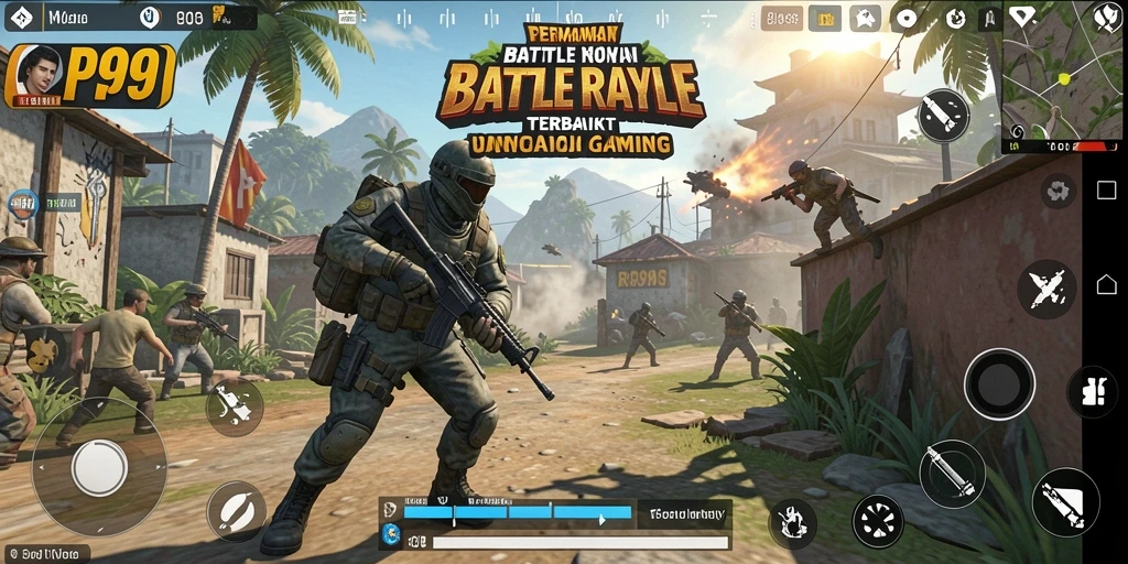 Menampilkan aksi seru dalam pertandingan Battle Royale RP99.