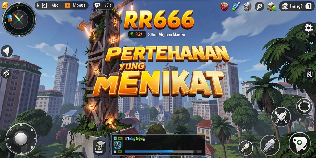 Screenshot RR666 menampilkan aksi menara mempertahankan wilayah dari serangan musuh.