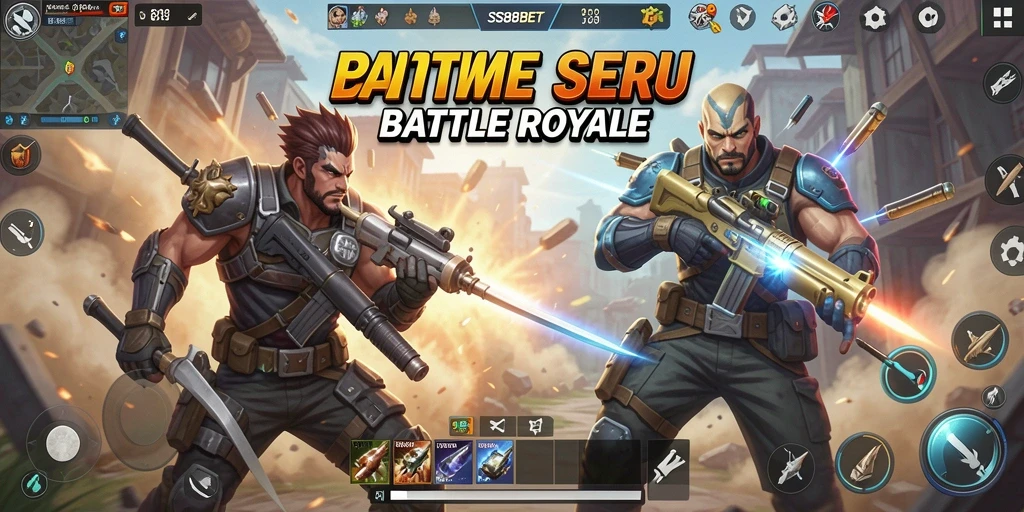 Screenshot gameplay SS88BET menampilkan aksi pertempuran yang intens dalam mode Battle Royale.