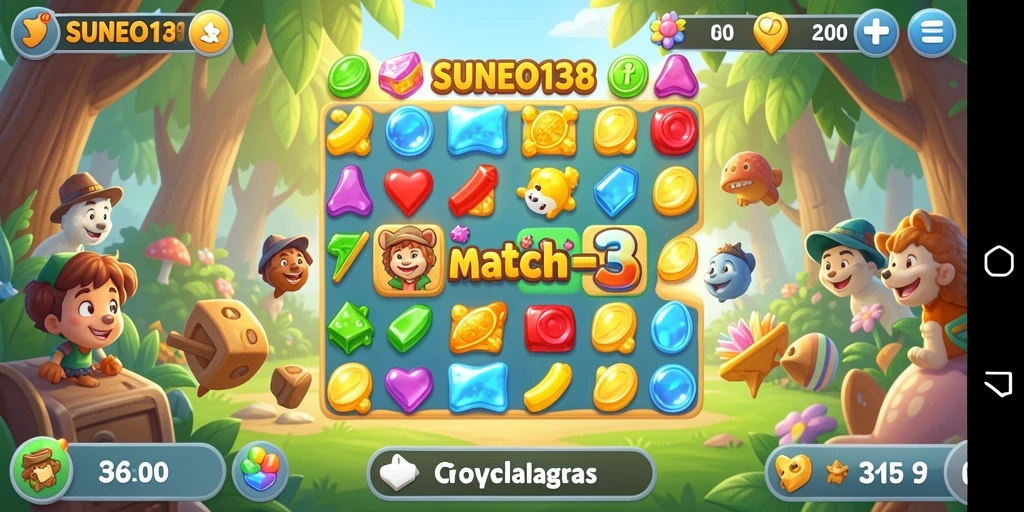 Tampilan gameplay SUNEO138 dengan kombinasi warna cerah dan efek menarik.