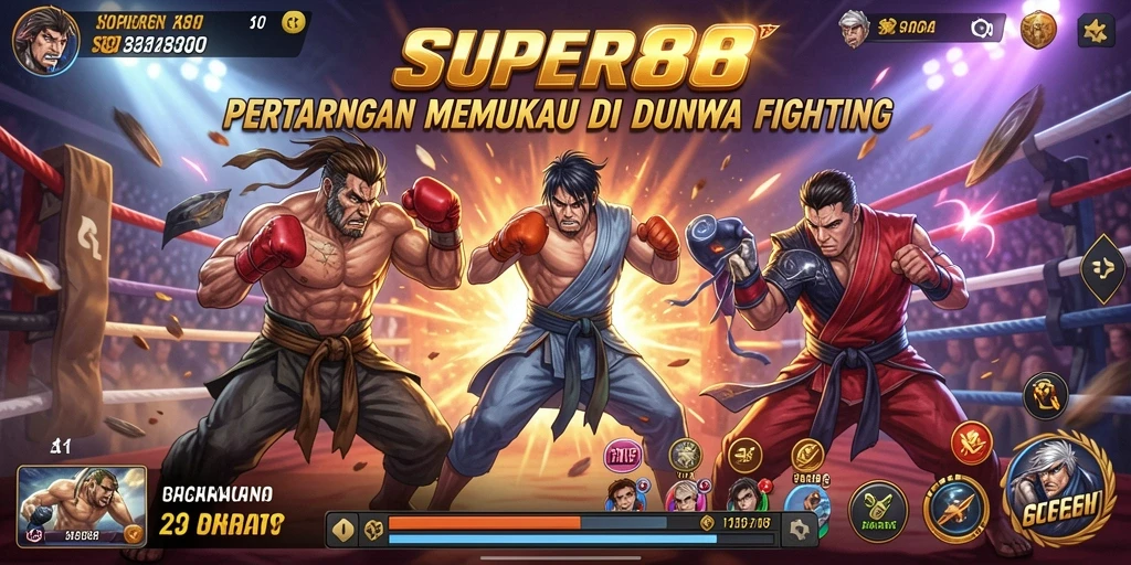 Tampilan menarik gameplay pertarungan di SUPER88 dengan karakter yang kuat.