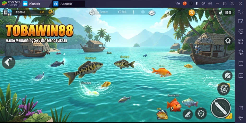 Screenshot utama TOBAWIN88 menampilkan gameplay memancing yang seru.