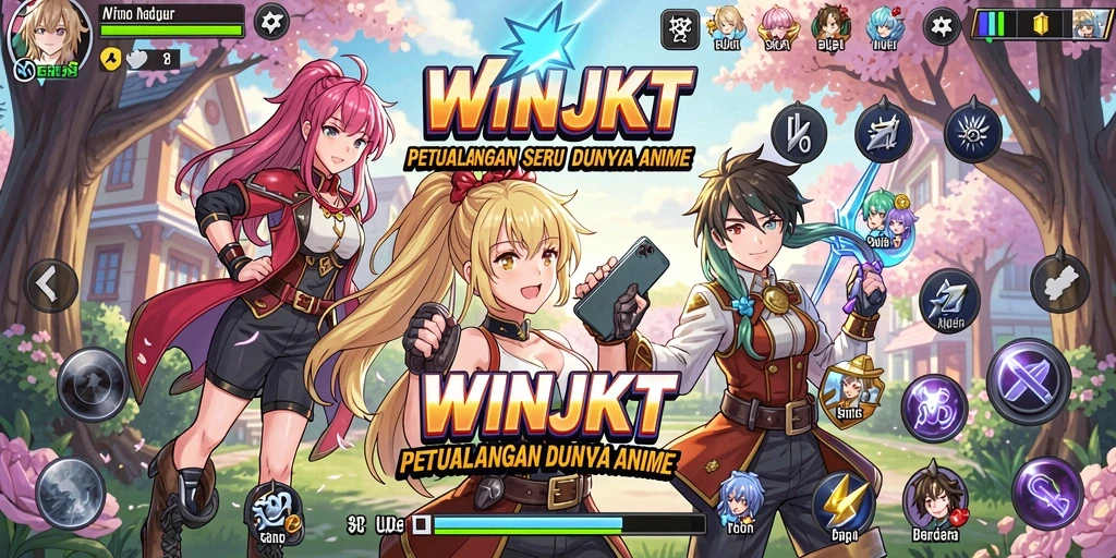 Tampilan dinamis dari karakter aksi WINJKT dalam gameplay Anime.